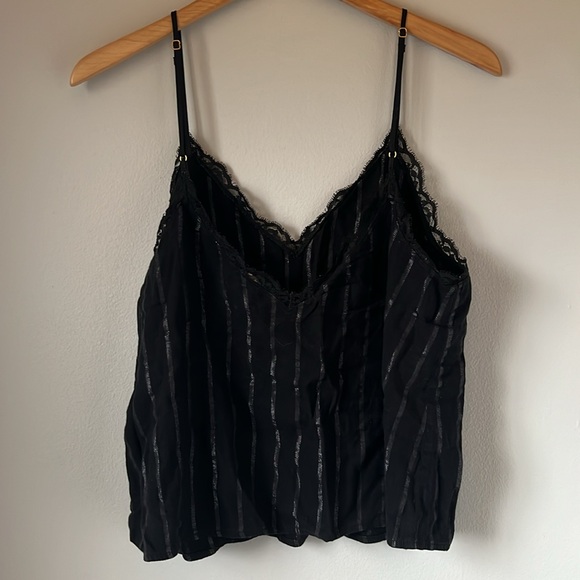 Victoria Secret pajama lace cami. Black and shimmer stripe. - Picture 3 of 7